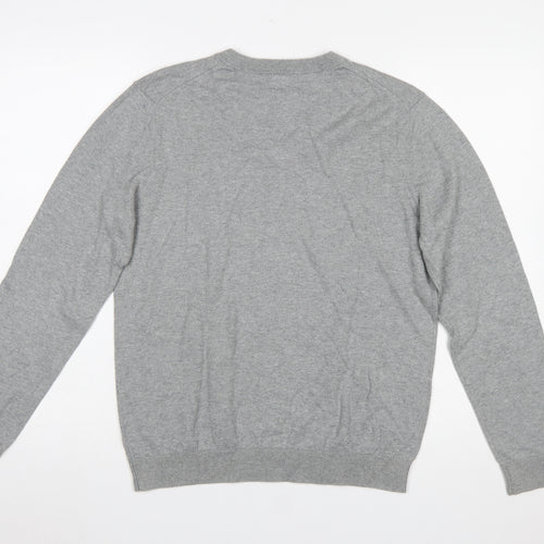 GAP Mens Grey V-Neck Cotton Pullover Jumper M Classic Knitwear