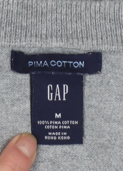GAP Mens Grey V-Neck Cotton Pullover Jumper M Classic Knitwear