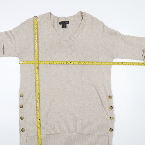 Tahari Women's Beige V-Neck Button Side Knit Jumper Size M