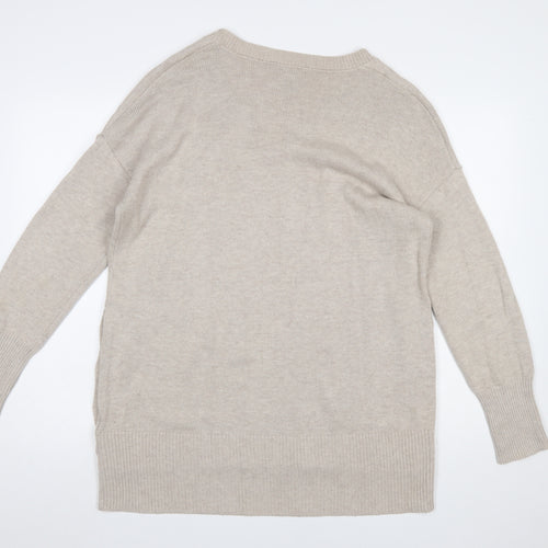 Tahari Women's Beige V-Neck Button Side Knit Jumper Size M