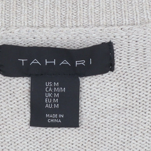 Tahari Women's Beige V-Neck Button Side Knit Jumper Size M