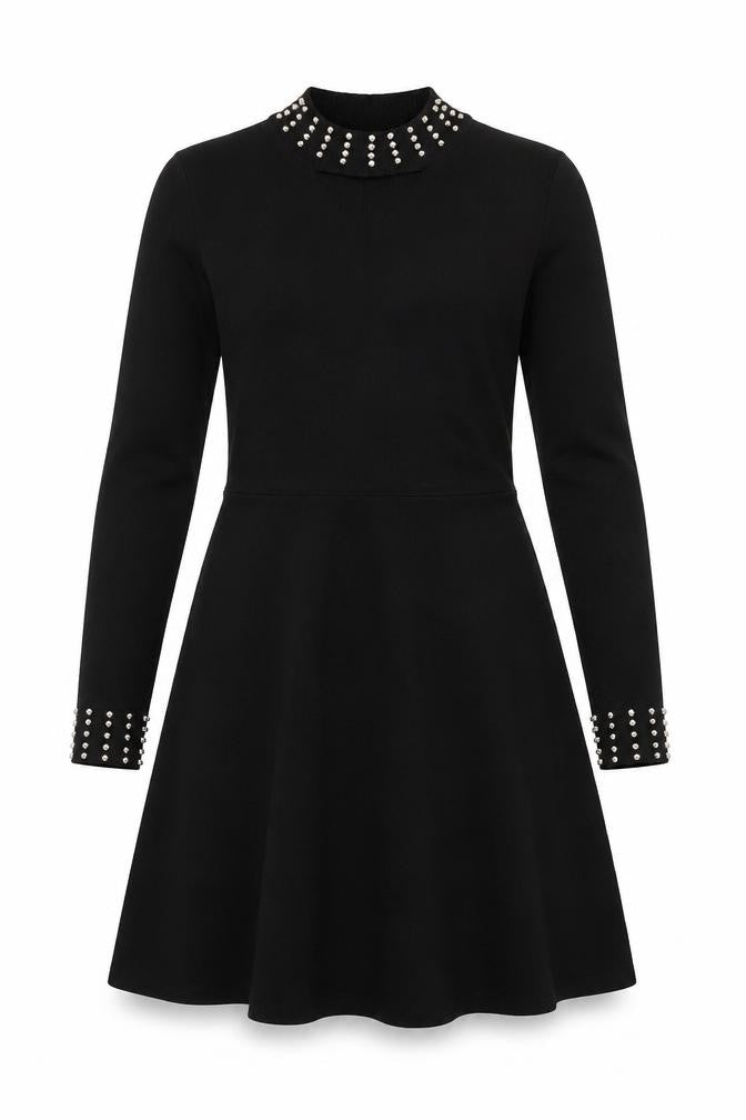 Lipsy Girls Black Beaded High Neck Long Sleeve Knit A-Line Dress 11-12 Years