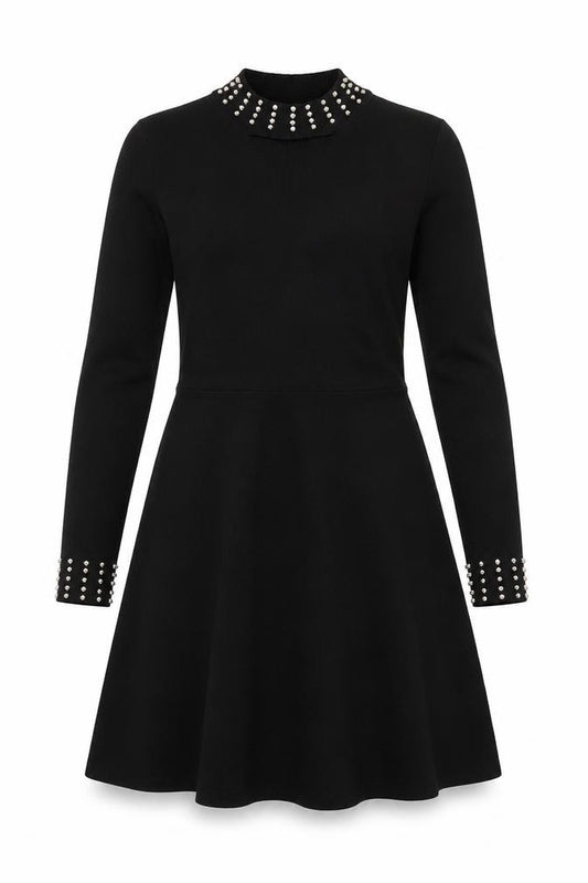 Lipsy Girls Black Beaded High Neck Long Sleeve Knit A-Line Dress 11-12 Years
