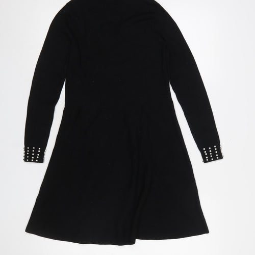 Lipsy Girls Black Beaded High Neck Long Sleeve Knit A-Line Dress 11-12 Years