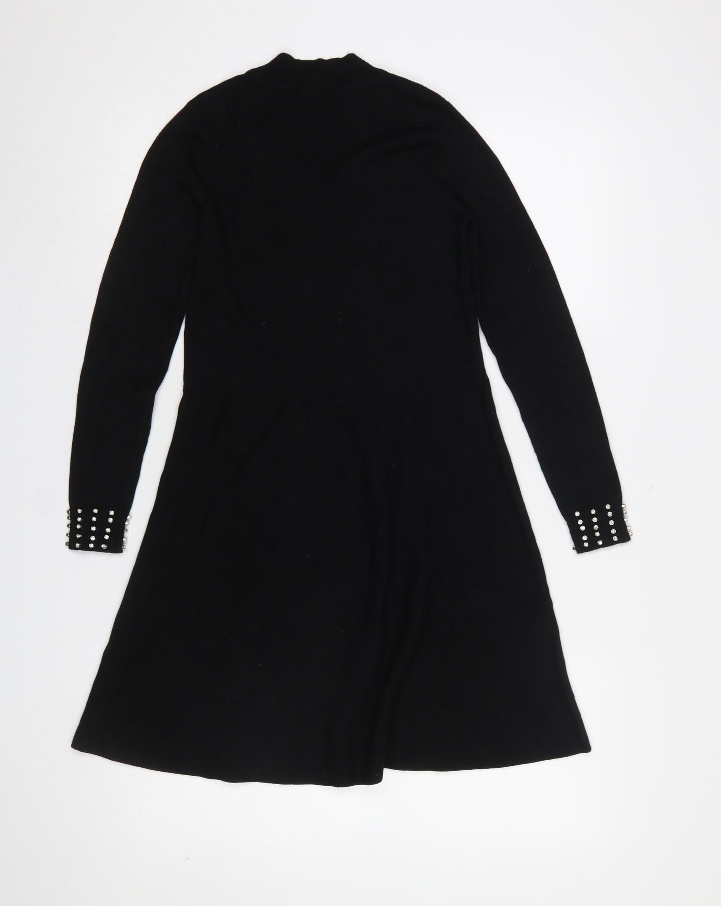 Lipsy Girls Black Beaded High Neck Long Sleeve Knit A-Line Dress 11-12 Years
