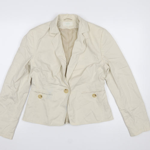 Marks and Spencer Women Beige Cotton Blazer UK 10 Classic Fit