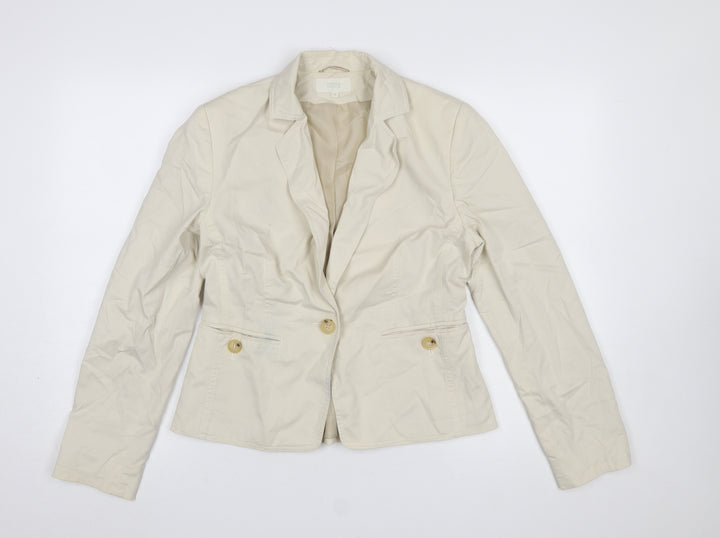 Marks and Spencer Women Beige Cotton Blazer UK 10 Classic Fit