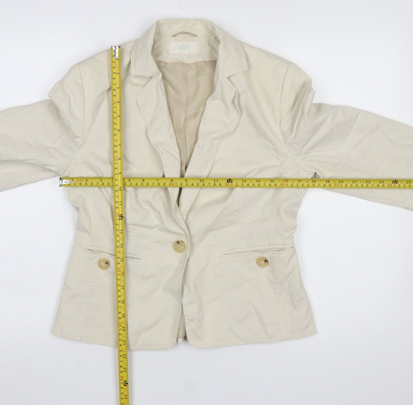 Marks and Spencer Women Beige Cotton Blazer UK 10 Classic Fit