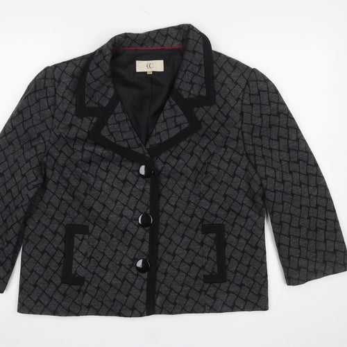 CC Women Grey Black Geometric Pattern Blazer Size 16 Lined Jacket