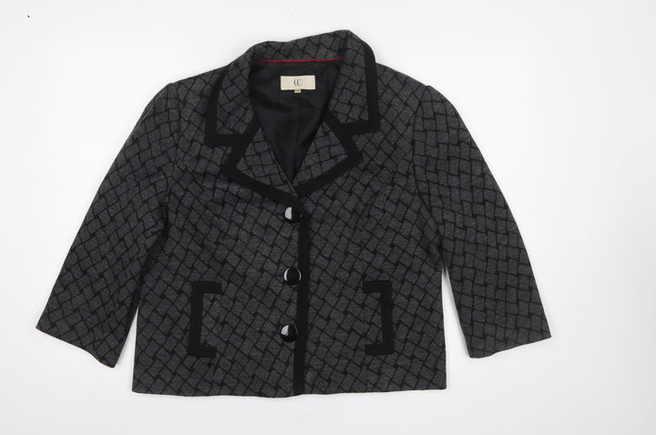 CC Women Grey Black Geometric Pattern Blazer Size 16 Lined Jacket