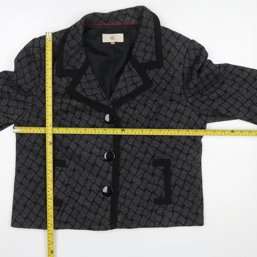 CC Women Grey Black Geometric Pattern Blazer Size 16 Lined Jacket
