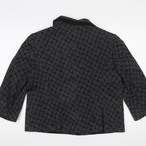 CC Women Grey Black Geometric Pattern Blazer Size 16 Lined Jacket