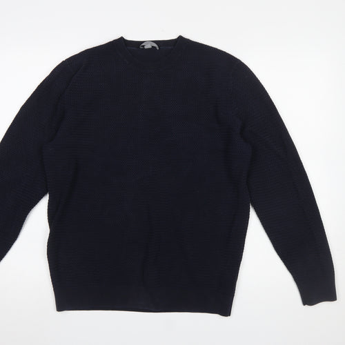 COS Men’s Blue Cotton Waffle-Knit Crew Neck Jumper XL