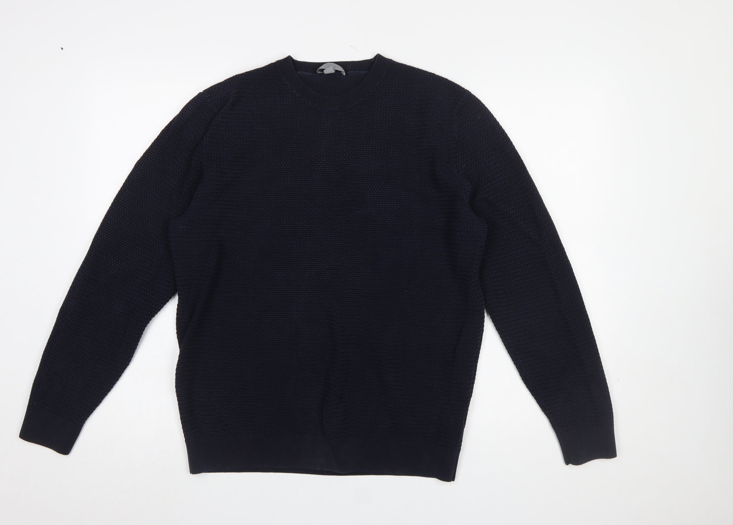 COS Men’s Blue Cotton Waffle-Knit Crew Neck Jumper XL