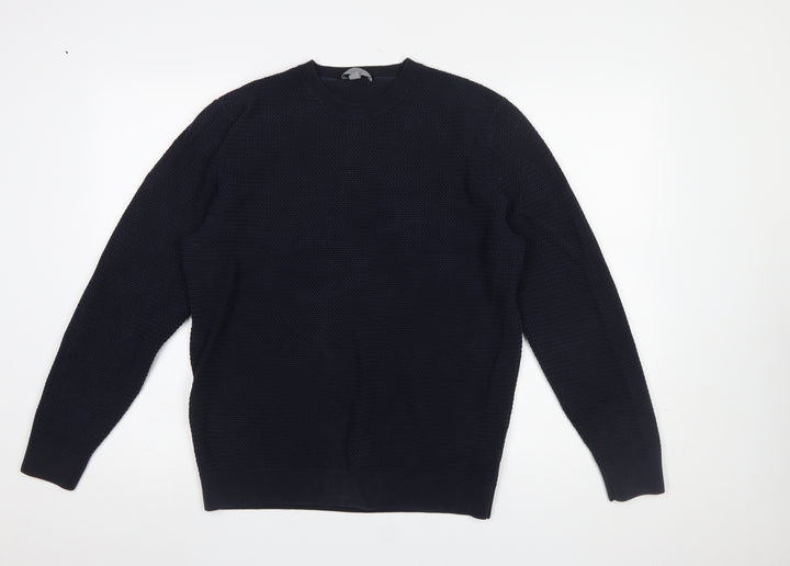 COS Men’s Blue Cotton Waffle-Knit Crew Neck Jumper XL