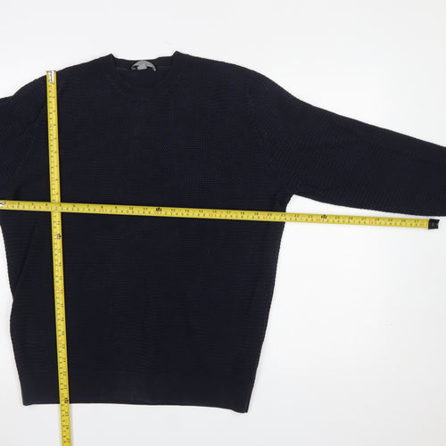 COS Men’s Blue Cotton Waffle-Knit Crew Neck Jumper XL