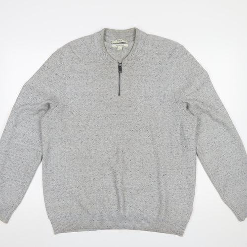 Marks and Spencer Men's Grey L 1/2 Zip Cotton Blend Jumper