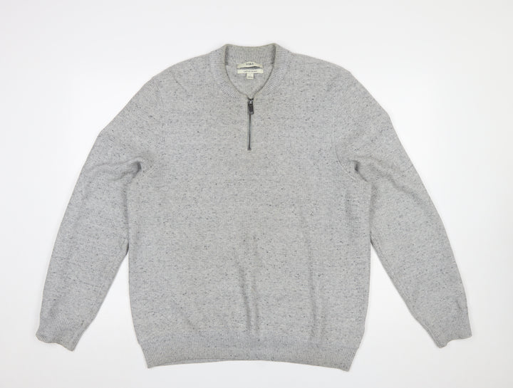 Marks and Spencer Men's Grey L 1/2 Zip Cotton Blend Jumper