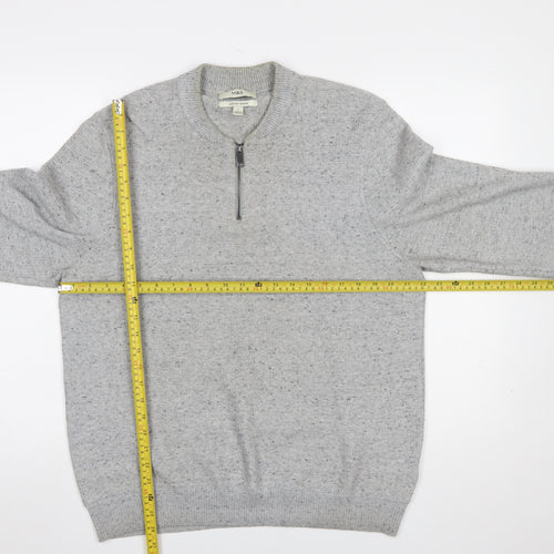 Marks and Spencer Men's Grey L 1/2 Zip Cotton Blend Jumper