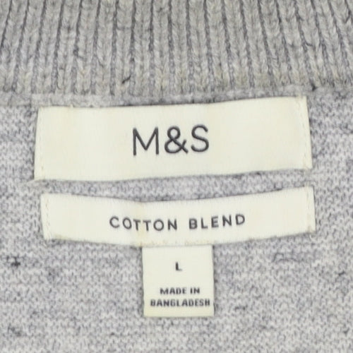 Marks and Spencer Men's Grey L 1/2 Zip Cotton Blend Jumper