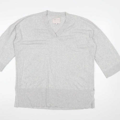 Part Two Women Grey V-Neck Knit 3/4 Sleeve Jumper Size L