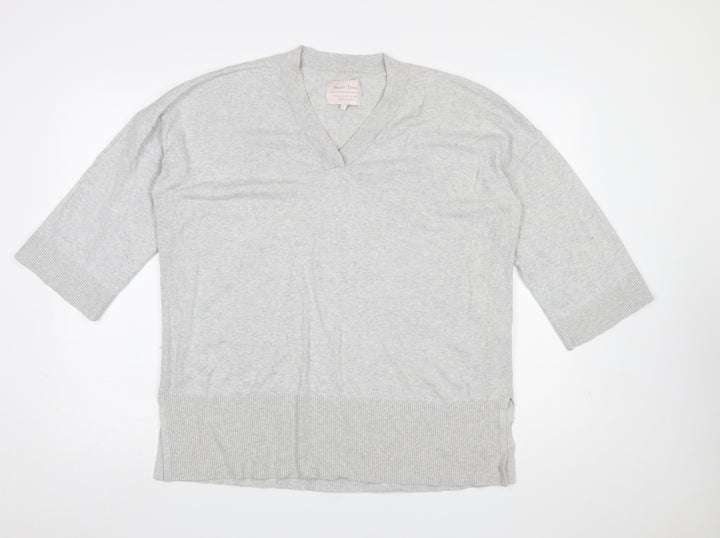 Part Two Women Grey V-Neck Knit 3/4 Sleeve Jumper Size L