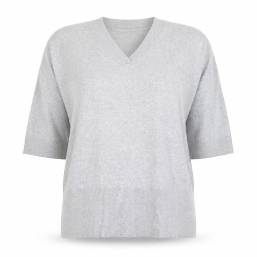 Part Two Women Grey V-Neck Knit 3/4 Sleeve Jumper Size L