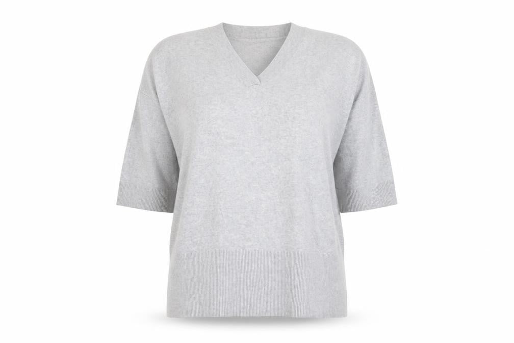 Part Two Women Grey V-Neck Knit 3/4 Sleeve Jumper Size L