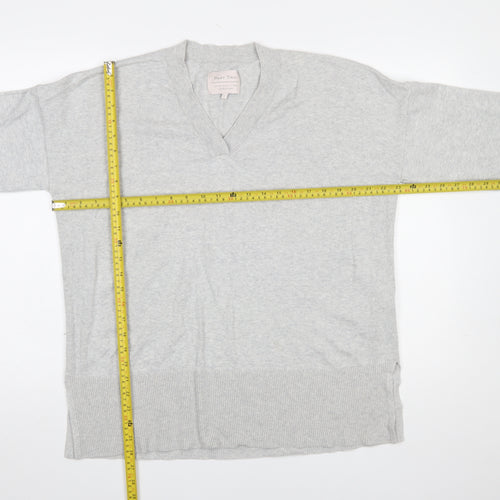 Part Two Women Grey V-Neck Knit 3/4 Sleeve Jumper Size L
