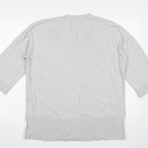 Part Two Women Grey V-Neck Knit 3/4 Sleeve Jumper Size L