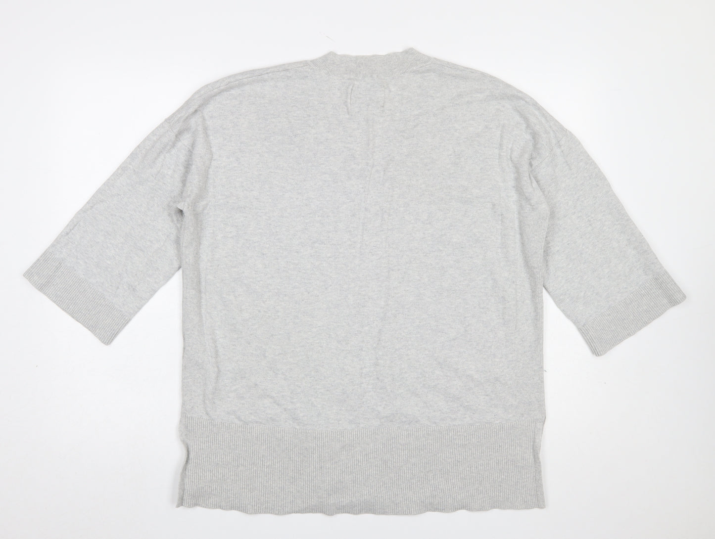 Part Two Women Grey V-Neck Knit 3/4 Sleeve Jumper Size L