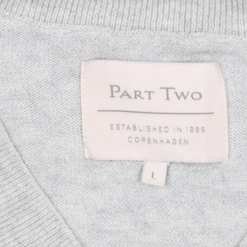 Part Two Women Grey V-Neck Knit 3/4 Sleeve Jumper Size L