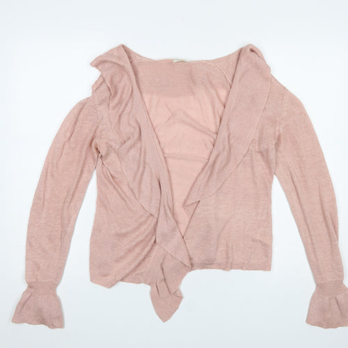 Phase Eight Women Pink Linen Blend Ruffle Open Cardigan M