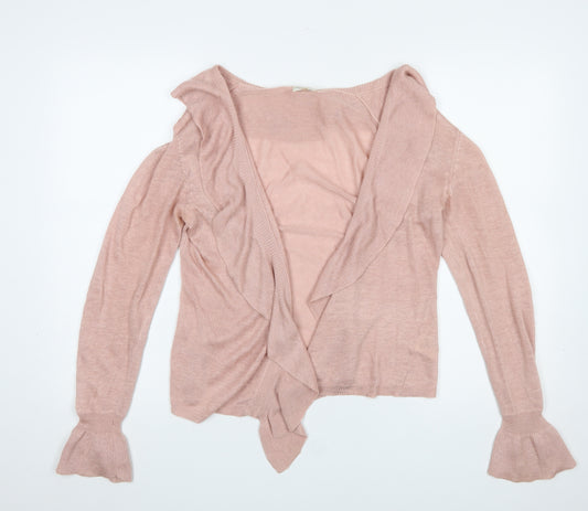 Phase Eight Women Pink Linen Blend Ruffle Open Cardigan M