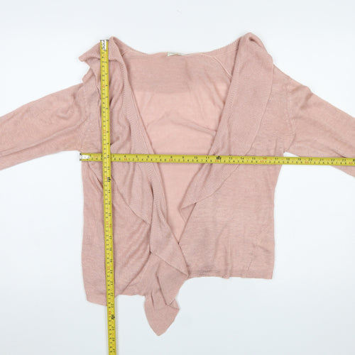 Phase Eight Women Pink Linen Blend Ruffle Open Cardigan M