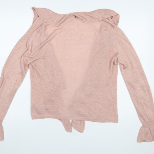 Phase Eight Women Pink Linen Blend Ruffle Open Cardigan M