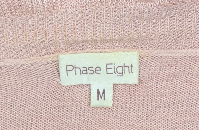 Phase Eight Women Pink Linen Blend Ruffle Open Cardigan M