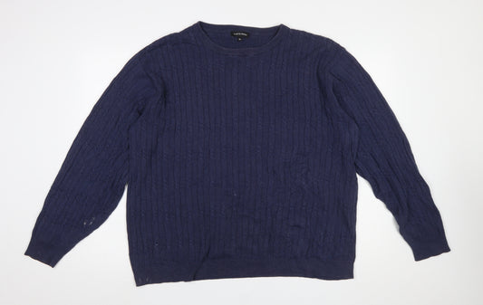 Austin Reed Men's Blue Cable-Knit Cotton Jumper XL