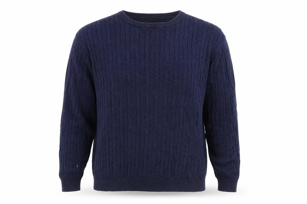Front view of Austin Reed Men's Blue Cable-Knit Cotton Jumper XL