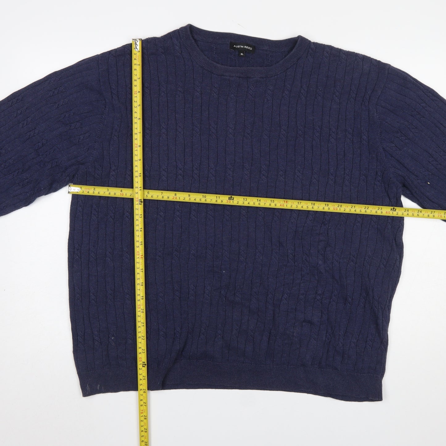 Austin Reed Men's Blue Cable-Knit Cotton Jumper XL