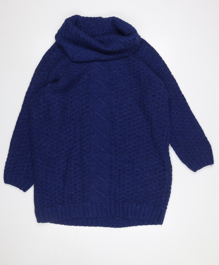 Tu Women's Blue Cowl Neck Chunky Knit Jumper Size 16