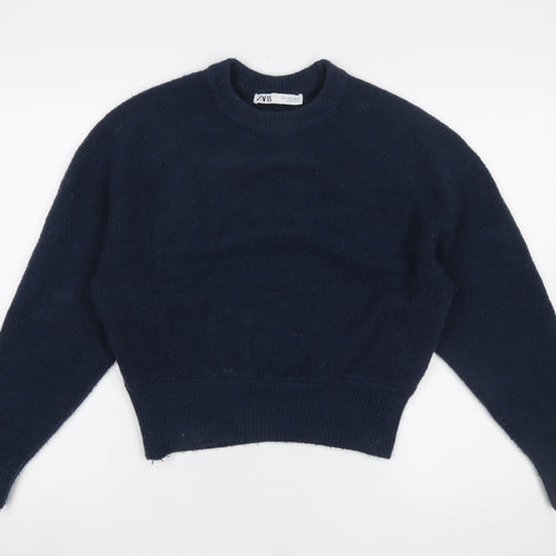 Zara Women Blue Crew Neck Long Sleeve Knit Pullover Jumper Size 8