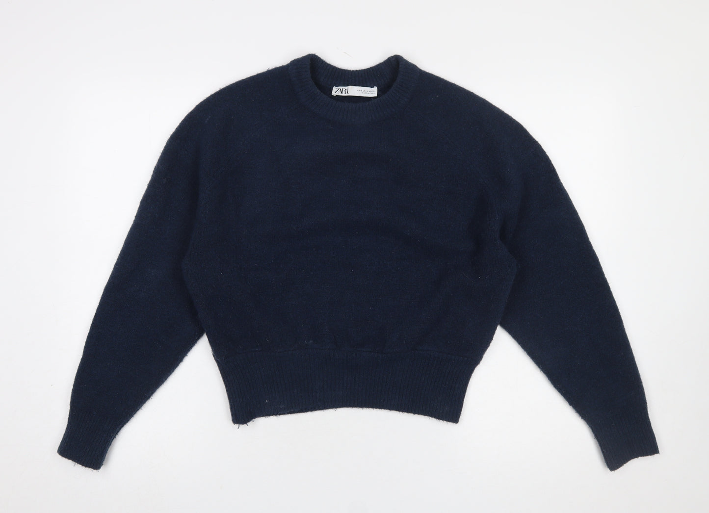 Zara Women Blue Crew Neck Long Sleeve Knit Pullover Jumper Size 8