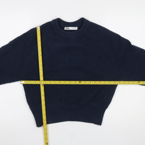 Zara Women Blue Crew Neck Long Sleeve Knit Pullover Jumper Size 8