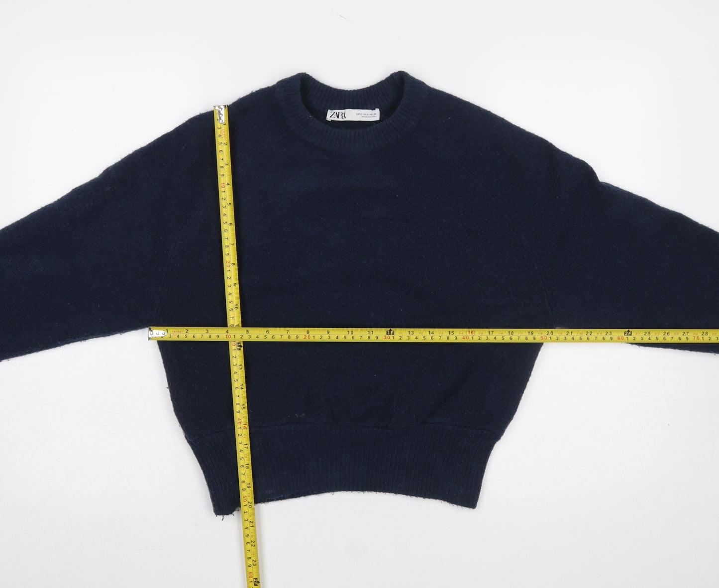 Zara Women Blue Crew Neck Long Sleeve Knit Pullover Jumper Size 8