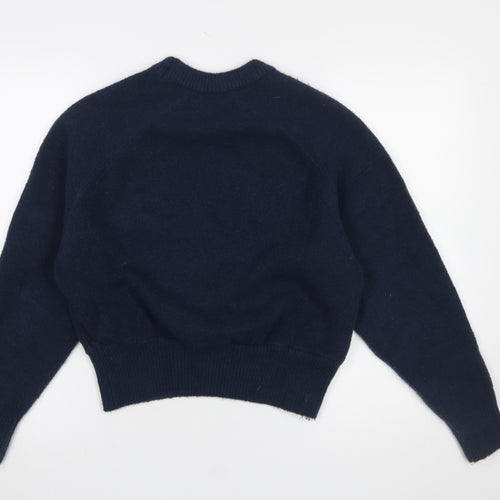 Zara Women Blue Crew Neck Long Sleeve Knit Pullover Jumper Size 8
