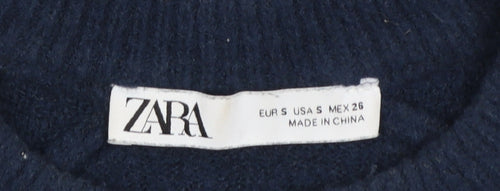 Zara Women Blue Crew Neck Long Sleeve Knit Pullover Jumper Size 8