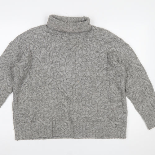 Marks and Spencer Women’s Grey Cable-Knit Roll Neck Wool Jumper Size M