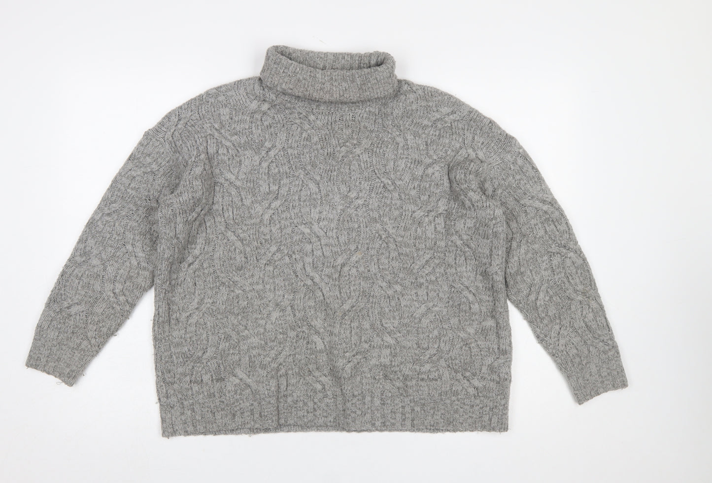 Marks and Spencer Women’s Grey Cable-Knit Roll Neck Wool Jumper Size M