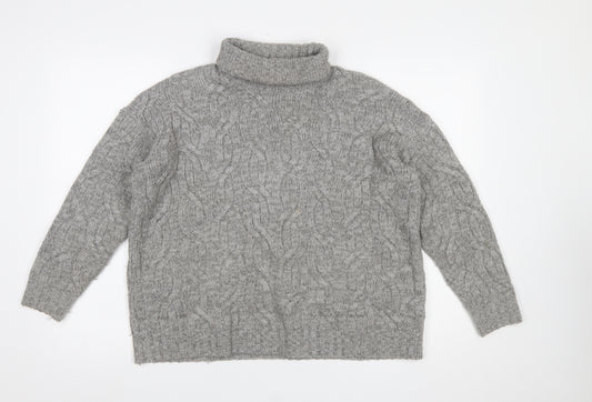 Marks and Spencer Women’s Grey Cable-Knit Roll Neck Wool Jumper Size M